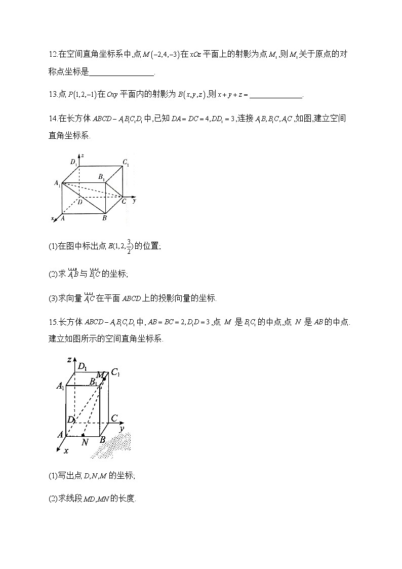 北师大版(2019)高中数学选择性必修第一册空间直角坐标系作业含答案03