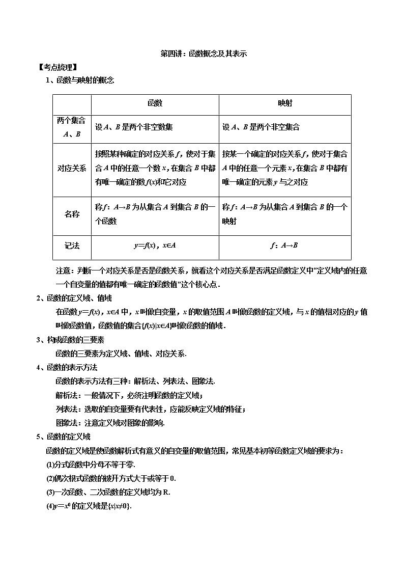 【新高考】2023年高考数学二轮复习精讲精练学案——第04讲 函数的概念及其表示(原卷版+解析版)01