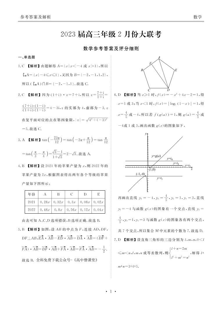 2023广东省衡水金卷高三年级2月份大联考数学试题PDF版含答案（可编辑）01