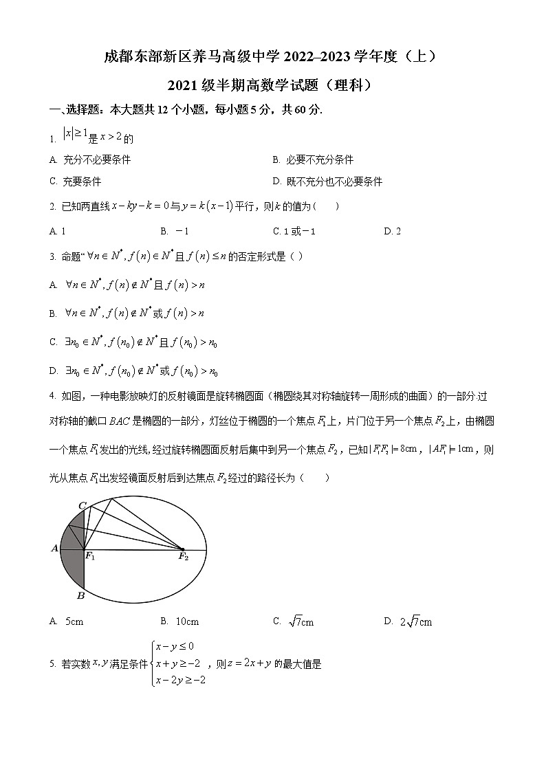 2023成都东部新区养马高级中学高二上学期期中考试数学(理)试题含解析01