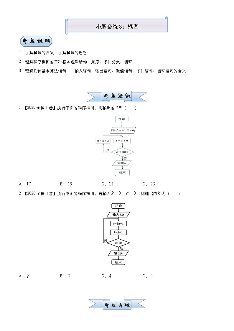 高中数学高考 2021届小题必练3 框图(文)-学生版(1)第1页