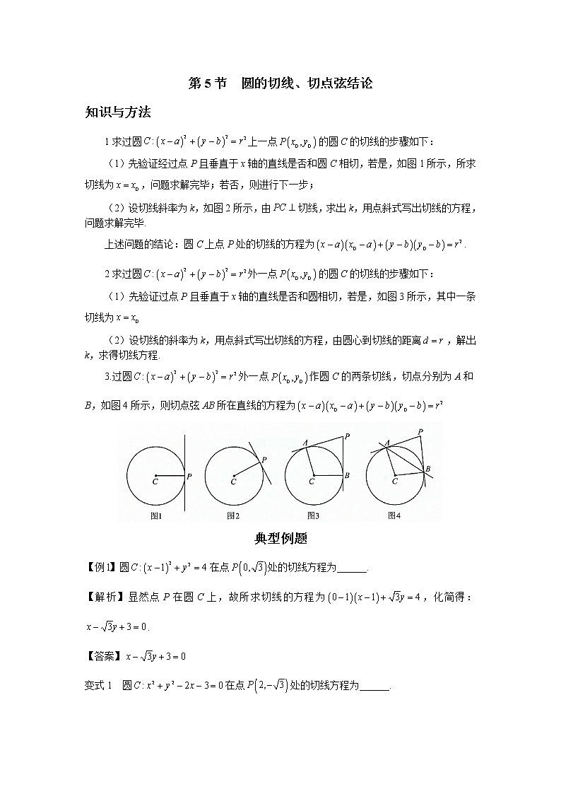7.5 圆的切线、切点弦结论 讲义-高考数学一轮复习解题技巧方法01