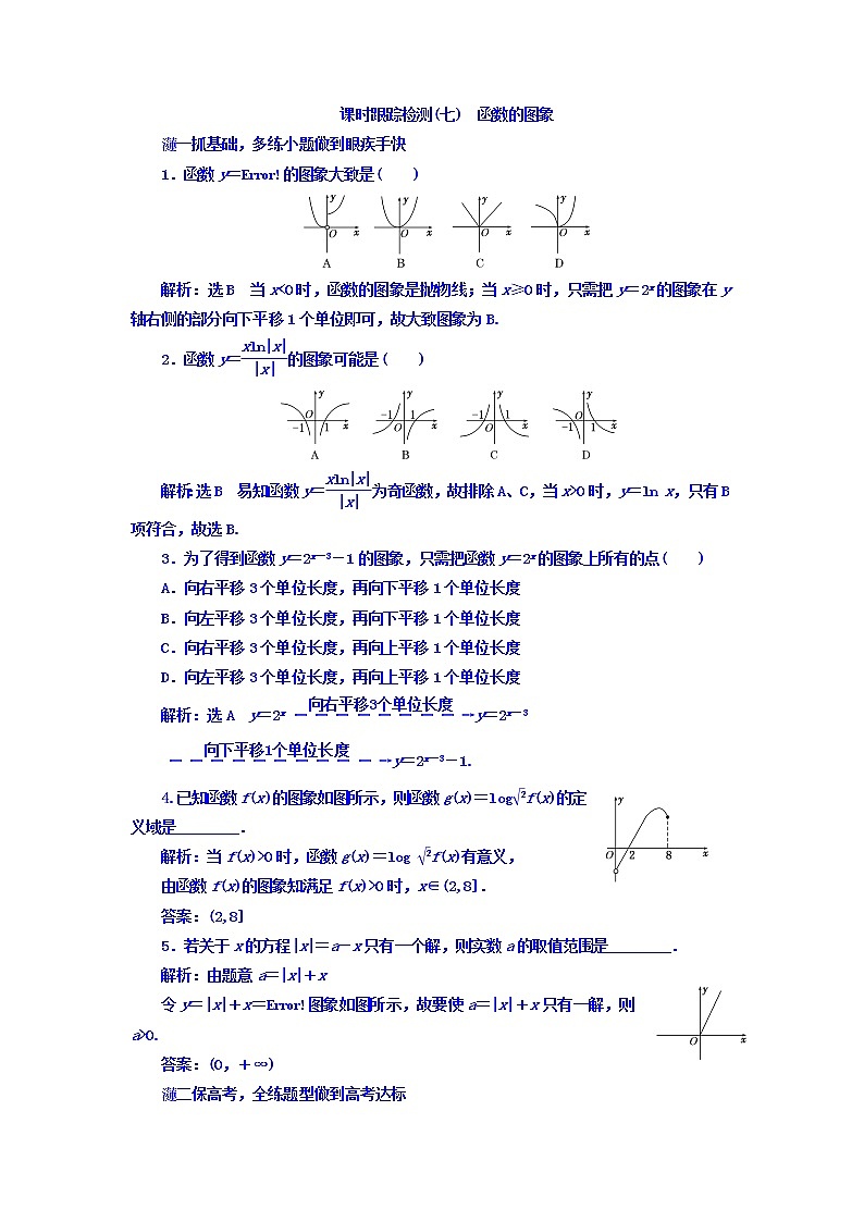 高中数学高考2018高考数学(文)大一轮复习习题 第二章 函数、导数及其应用 课时跟踪检测(七) 函数的图象 Word版含答案第1页