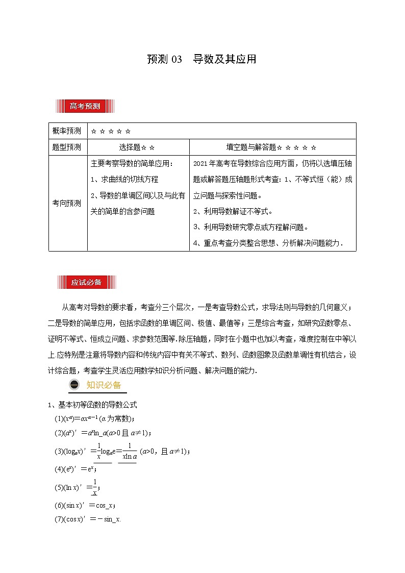 高中数学高考预测03 导数及其应用(原卷版)第1页