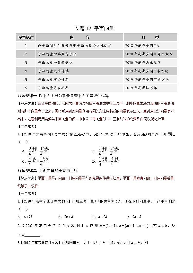 高中数学高考专题12 平面向量(原卷版)第1页