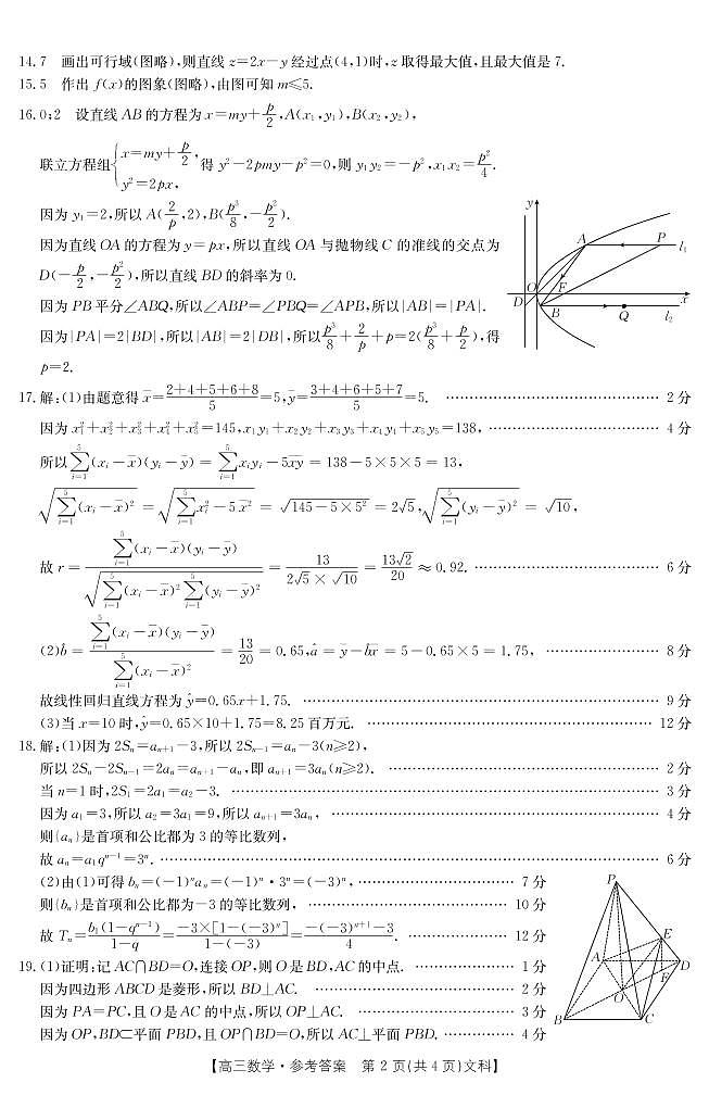 陕西省榆林市2023届高三二模丨文数试卷及参考答案02