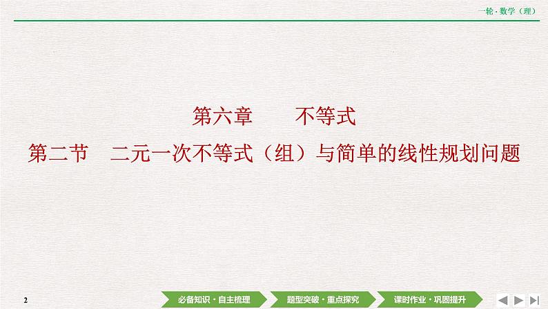 中考数学优化探究一轮复习(理数) 第6章 第2节 二元一次不等式(组)与简单的线性规划问题课件PPT02