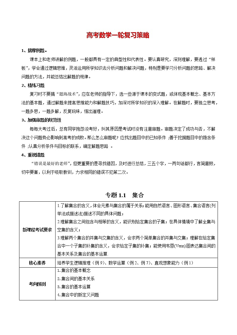 专题1.1 集合 (讲)学生版第1页