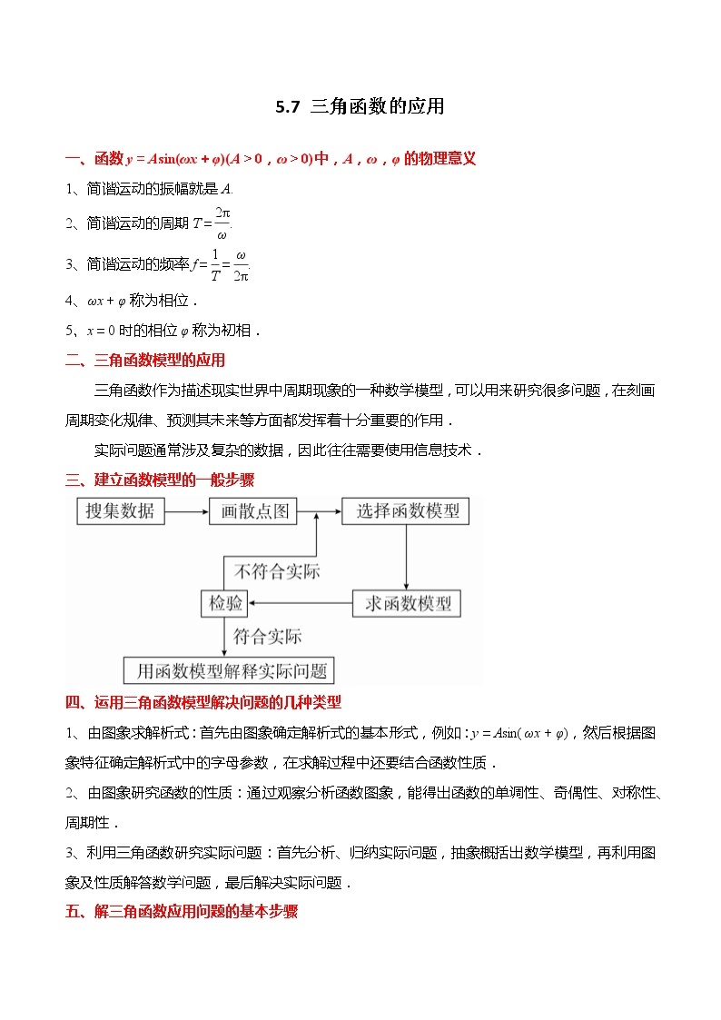 5.7 三角函数的应用-高一数学上学期同步讲与练(人教A版必修第一册)01