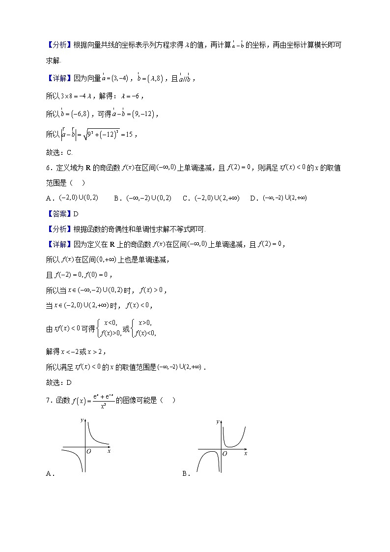 2021-2022学年重庆市第八中学校高二(艺术班)下学期期中数学试题(解析版)03