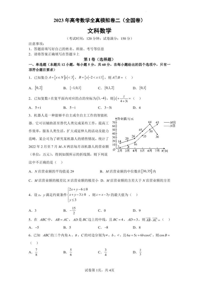 2023年高考数学全真模拟数学（文）试题（02）（全国甲、乙卷通用）PDF版01