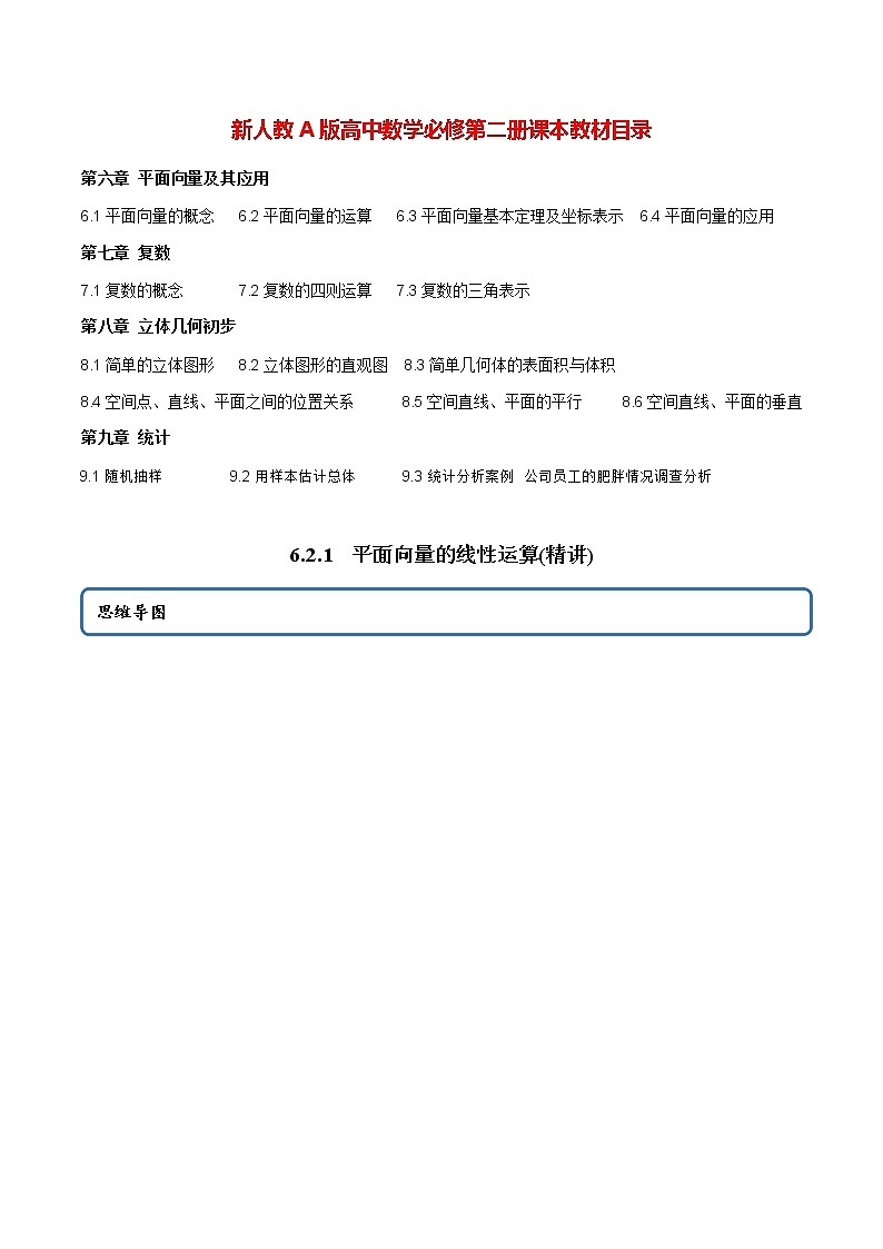 高中數(shù)學(xué)新教材同步講義(必修第二冊) 6.2.1 平面向量的線性運(yùn)算(精講) (學(xué)生版)第1頁
