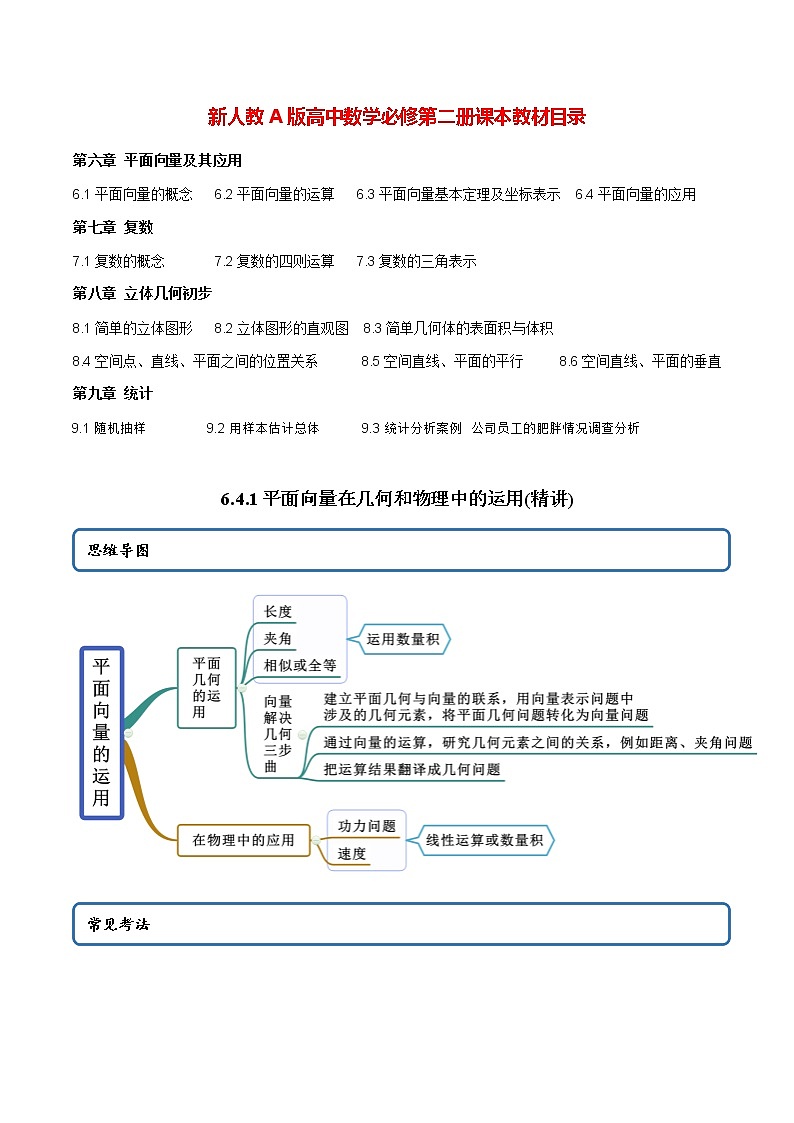 高中數(shù)學新教材同步講義(必修第二冊) 6.4.1 平面向量在幾何和物理中的運用(精講) (學生版)第1頁