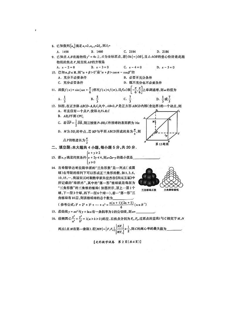 2023广西高三下学期4月第三次联合调研考试数学(文)PDF版含答案02