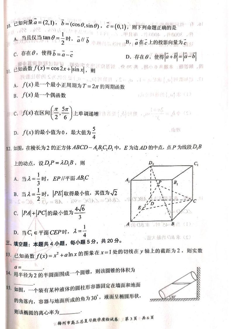2023届广东省梅州市高三总复习质检(二模)数学试卷第3页