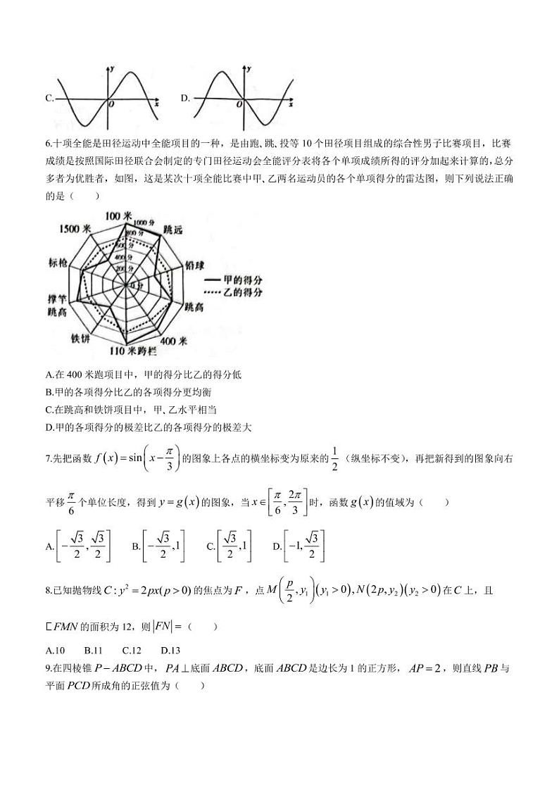 2023届陕西省商洛市高三下学期第二次高考模拟检测理科数学试题PDF版含答案第2页