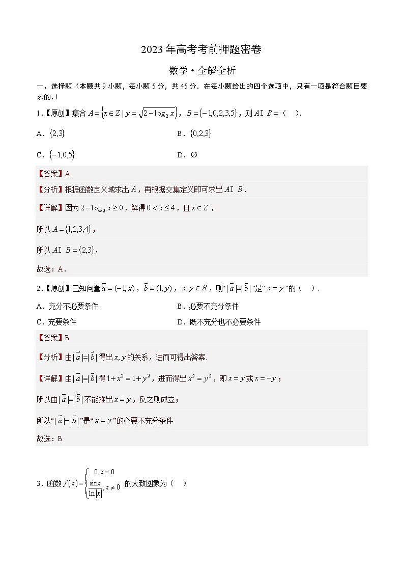 2023年高考考前押题密卷-数学(天津卷)(全解全析)第1页