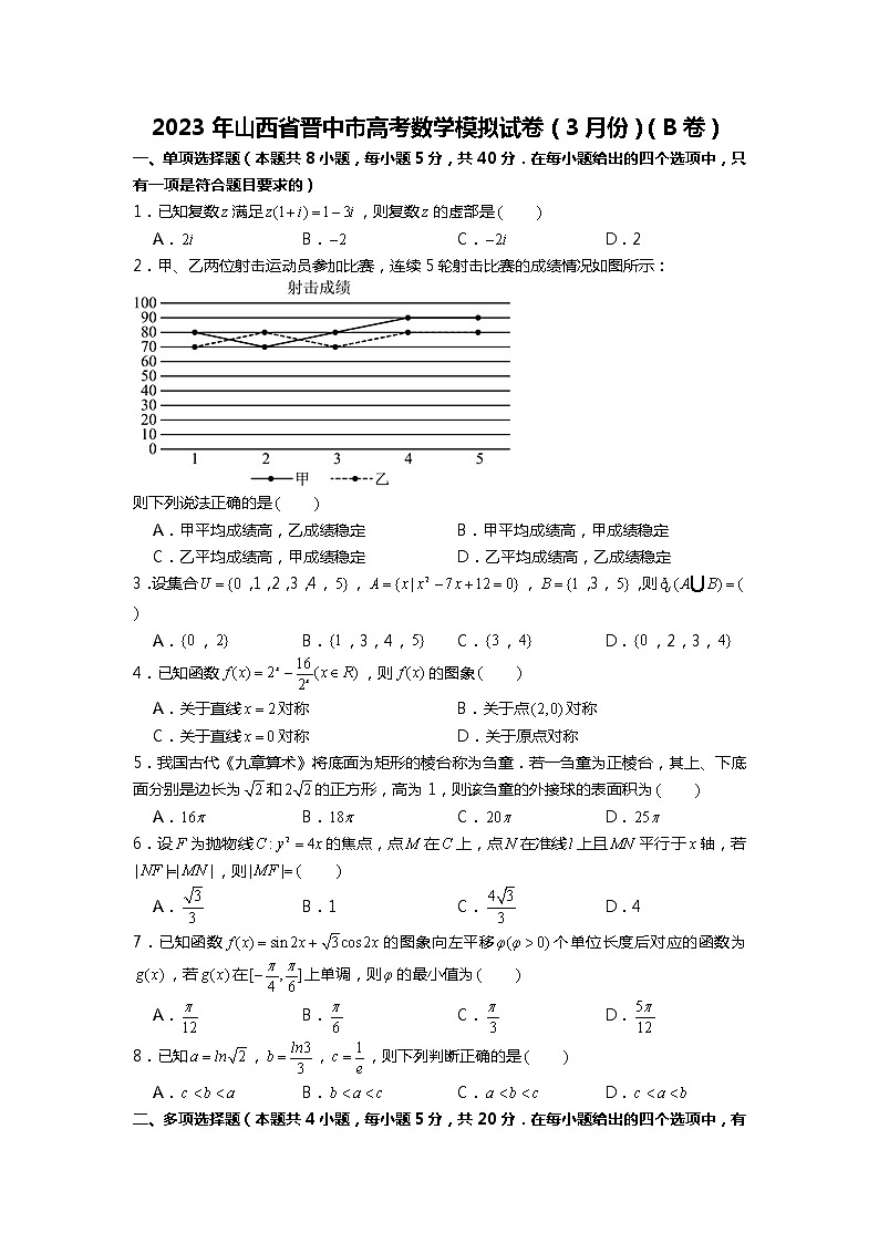 2023年山西省晋中市高考数学模拟试卷(3月份)(B卷)01