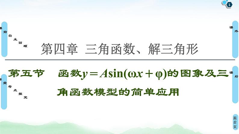 高中数学高考第5节 函数y=Asin(ωx+φ)的图象及三角函数模型的简单应用 课件练习题第1页
