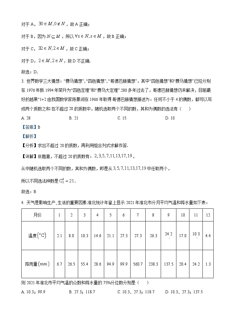 安徽省淮北市2022-2023学年高三数学下学期二模试题(Word版附解析)第2页