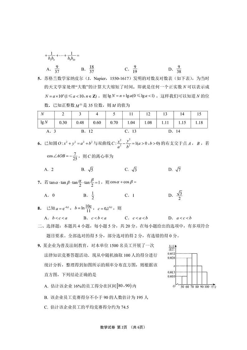 2023届江苏省决胜新高考高三下学期5月份大联考 数学第2页