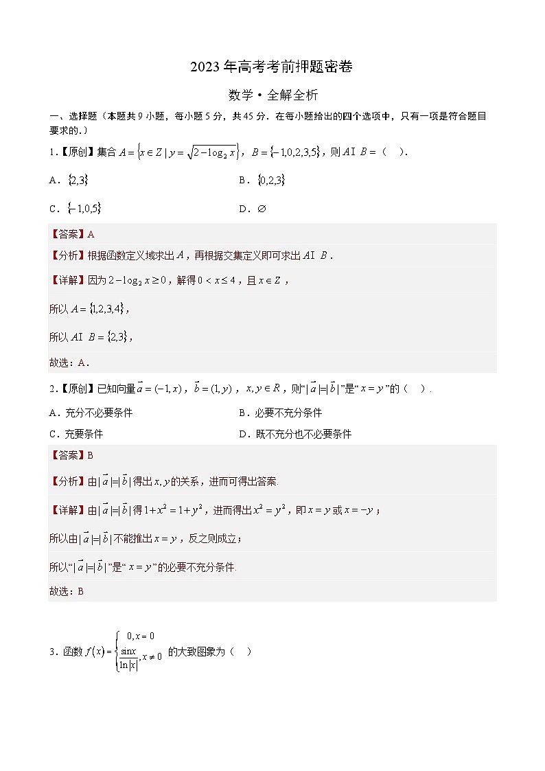 2023年高考考前押題密卷數(shù)學(xué)試題（天津卷）（Word版附解析）第1頁
