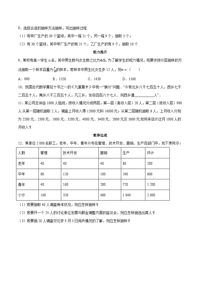 高中数学人教A版2019必修第二册 9.1 分层随机抽样 练习(解析版)02