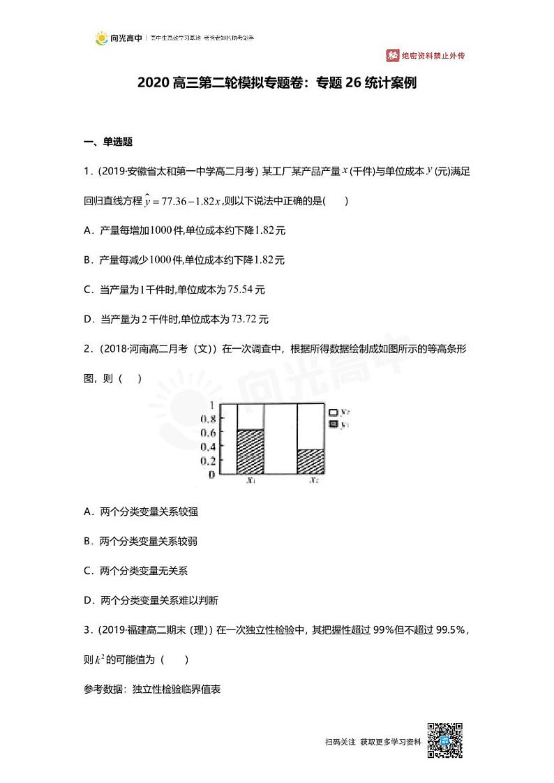 专题26 押题卷 统计案例第1页