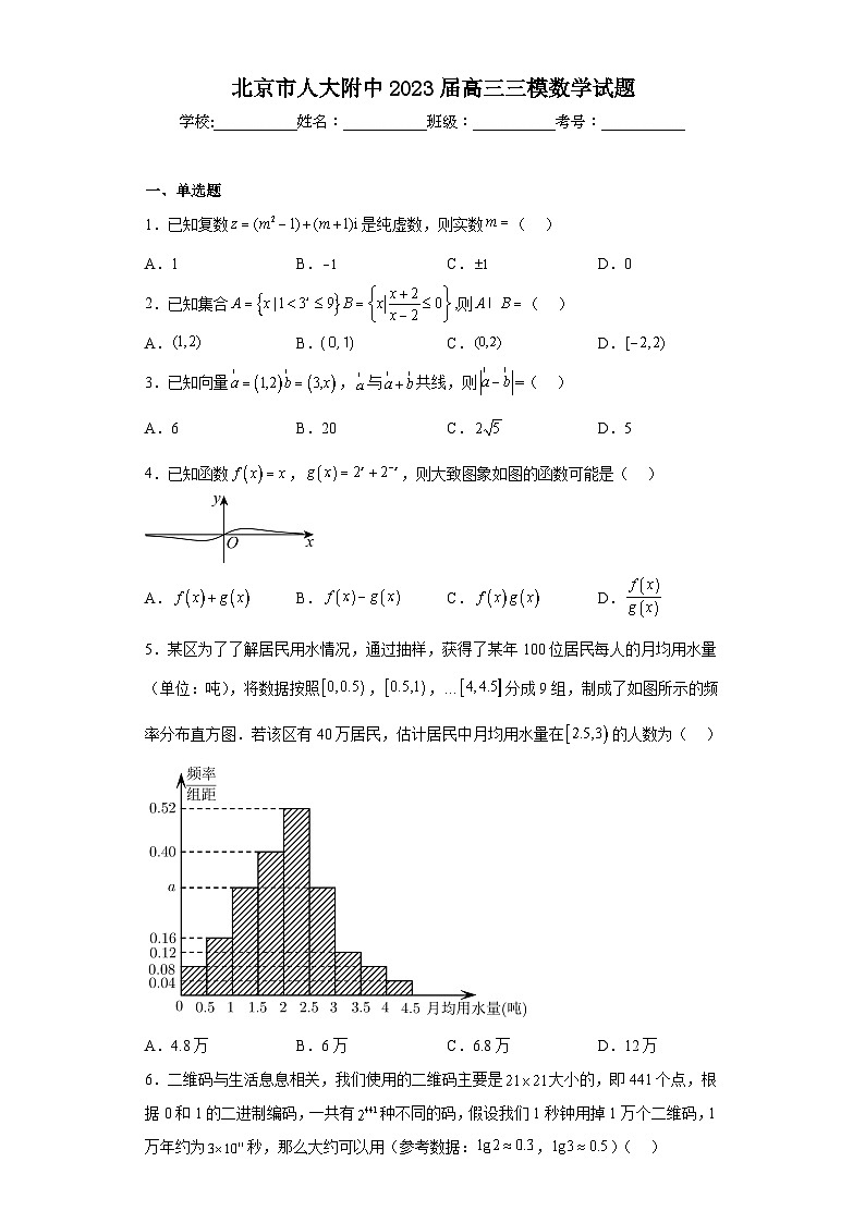 北京市人大附中2023届高三三模数学试题(含解析)01