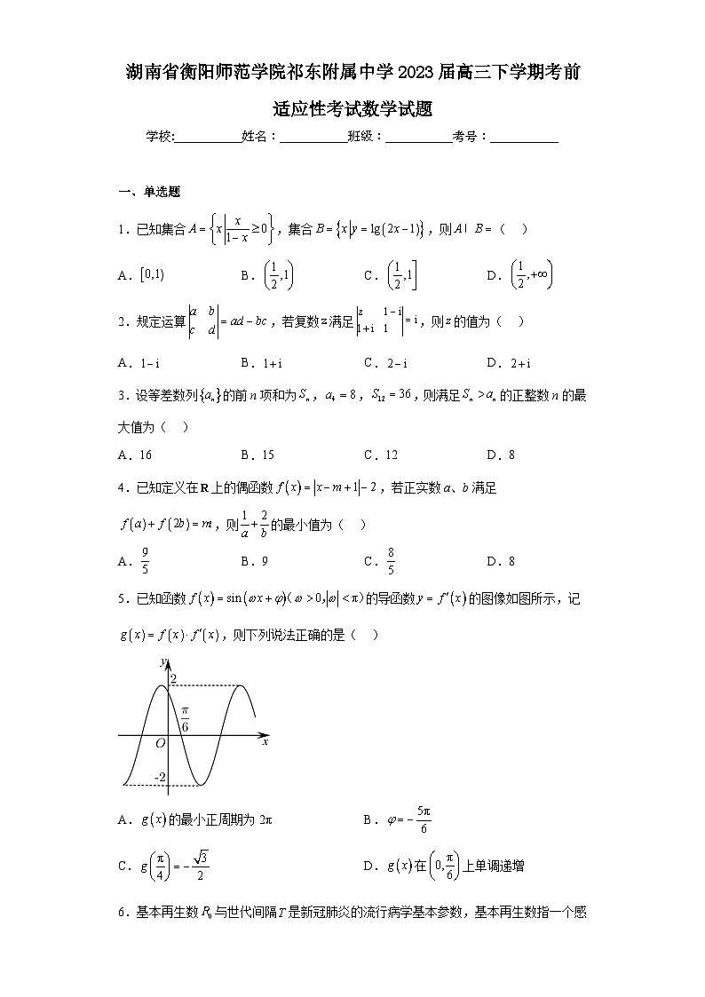 湖南省衡陽(yáng)師范學(xué)院祁東附屬中學(xué)2023屆高三下學(xué)期考前適應(yīng)性考試數(shù)學(xué)試題（含解析）第1頁(yè)