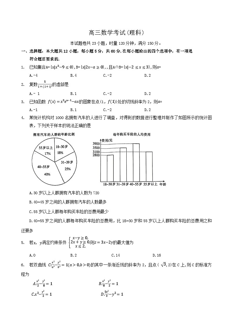 河南省部分名校2022-2023学年高三5月底联考理科数学试卷第1页