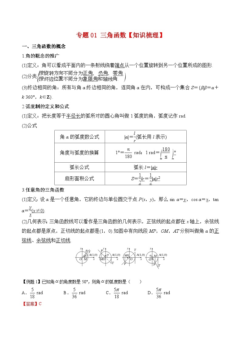 专题01 三角函数（知识点清单）——高一数学下学期期末专项复习学案+期末模拟卷（人教B版2019）01