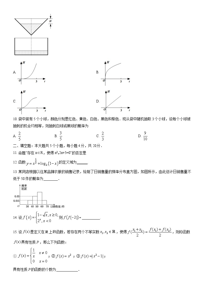 2021北京石景山高一（上）期末数学（教师版） 试卷02