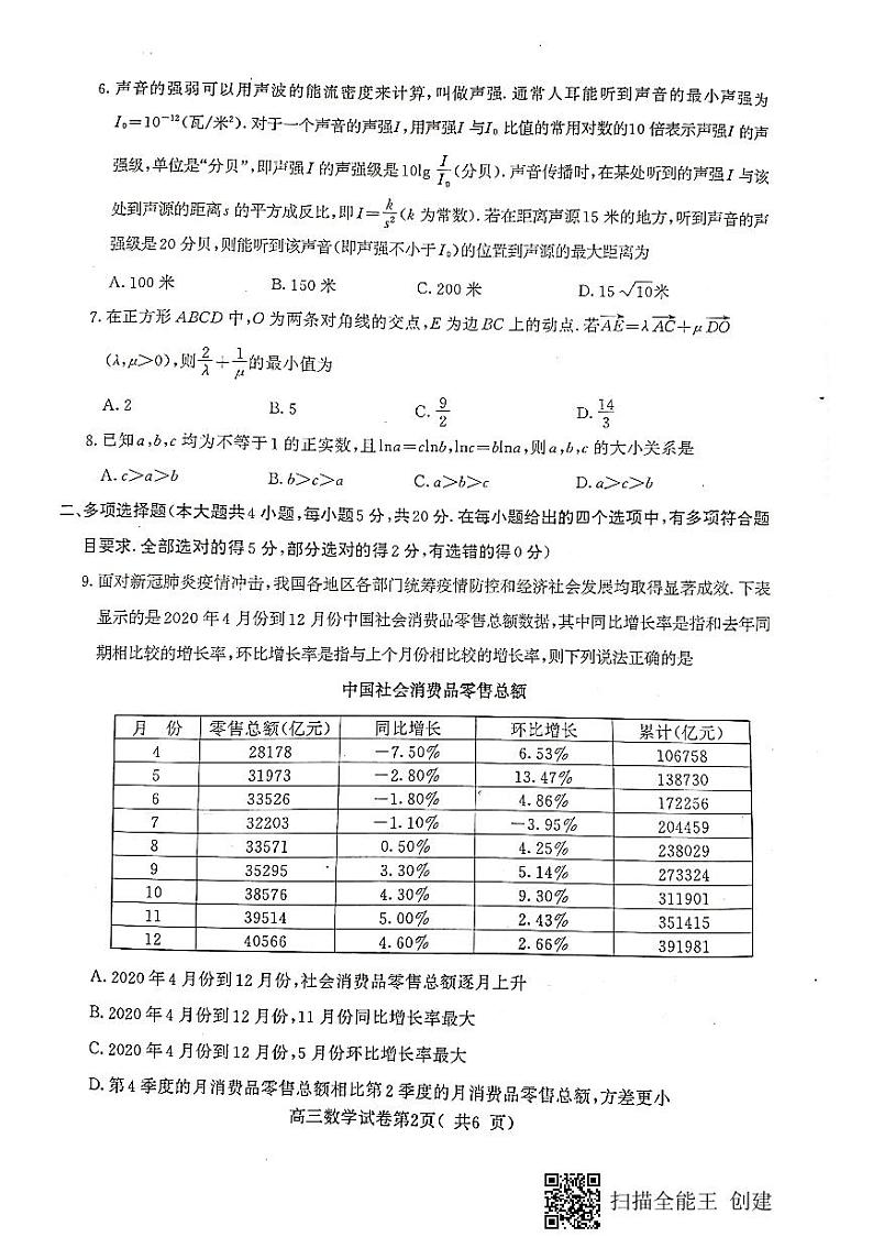 江苏省南京市2021届高三第三次模拟考试(5月)数学试题(扫描版,无答案)02