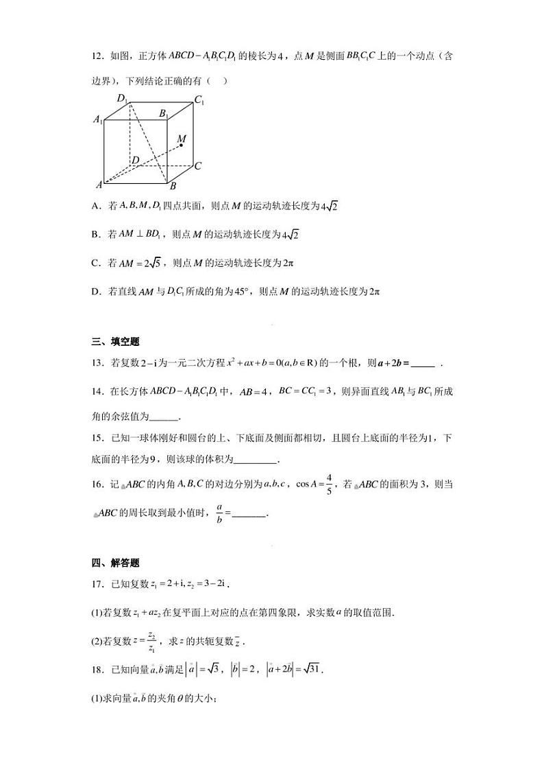 福建省德化一中、永安一中、漳平一中三校协作2022-2023学年高一下学期5月联考数学试题03