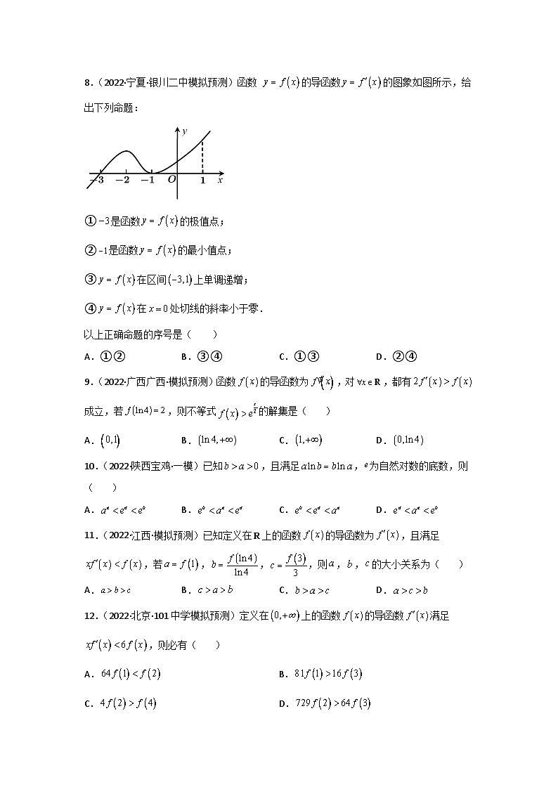 专题15 导数与函数的单调性、极值、最值问题- 2022届高考数学二模试题分类汇编(新高考卷)(原卷版)02