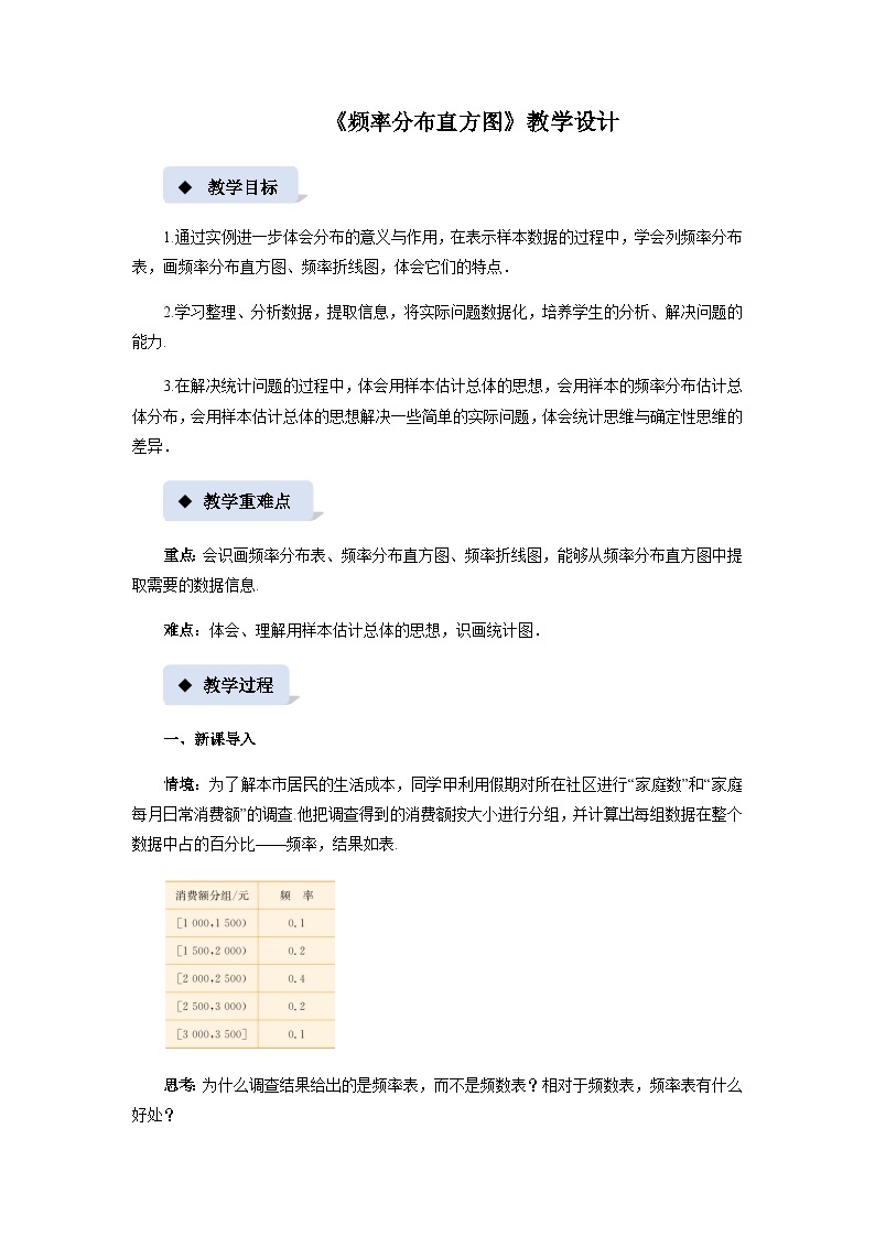 《频率分布直方图》示范公开课教案【高中数学必修第一册北师大】01