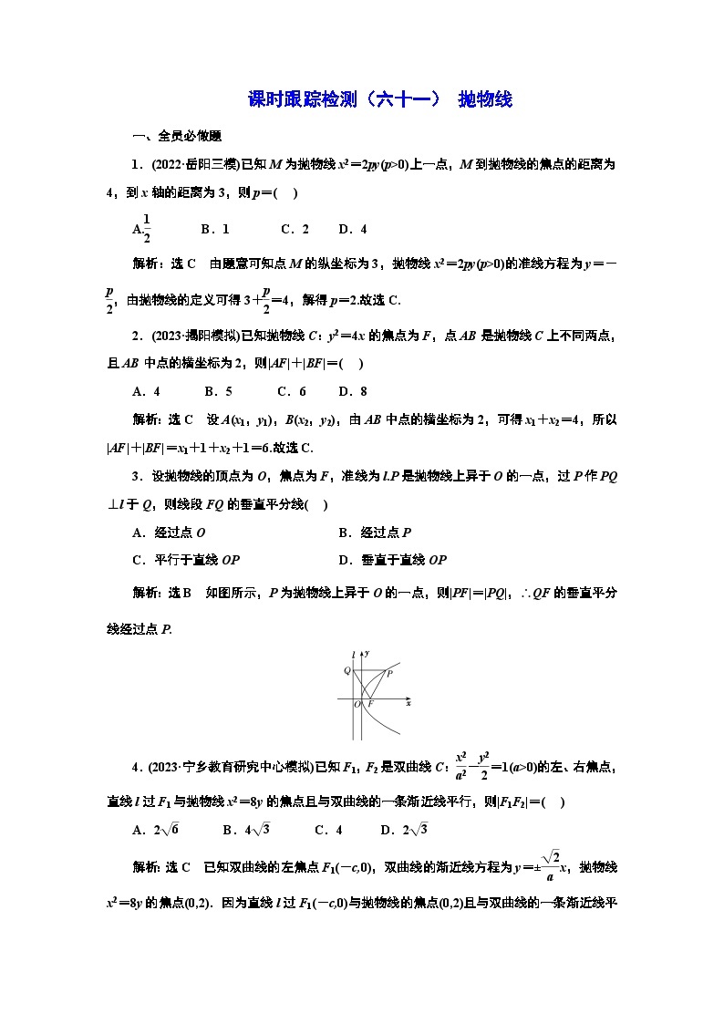 2024年新高考数学一轮复习 第八章  第五节 抛物线 试卷课件01