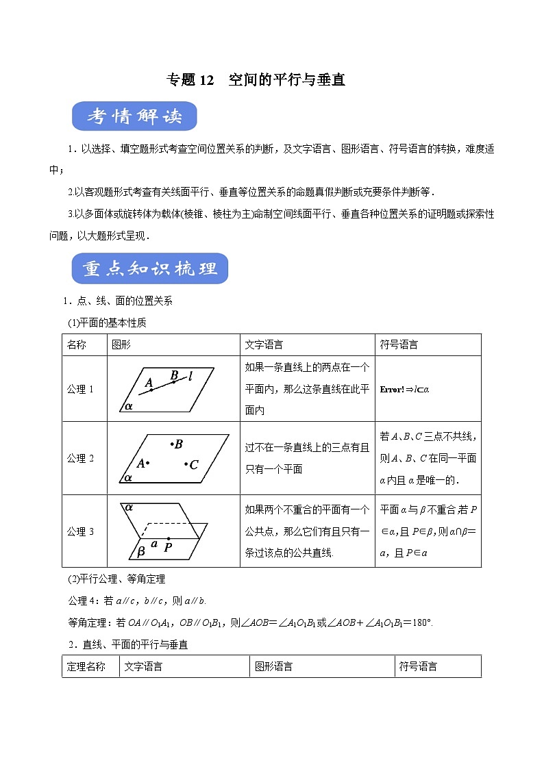 高考数学二轮专题学与练 12 空间的平行与垂直(考点解读)(含解析)01