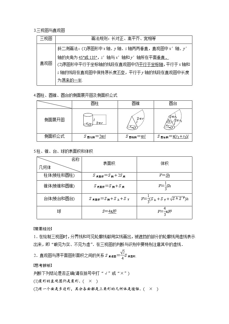 備戰(zhàn)2024年高考數(shù)學大一輪復習（人教A版-理）第八章 §8.1 空間幾何體及其表面積與體積第2頁