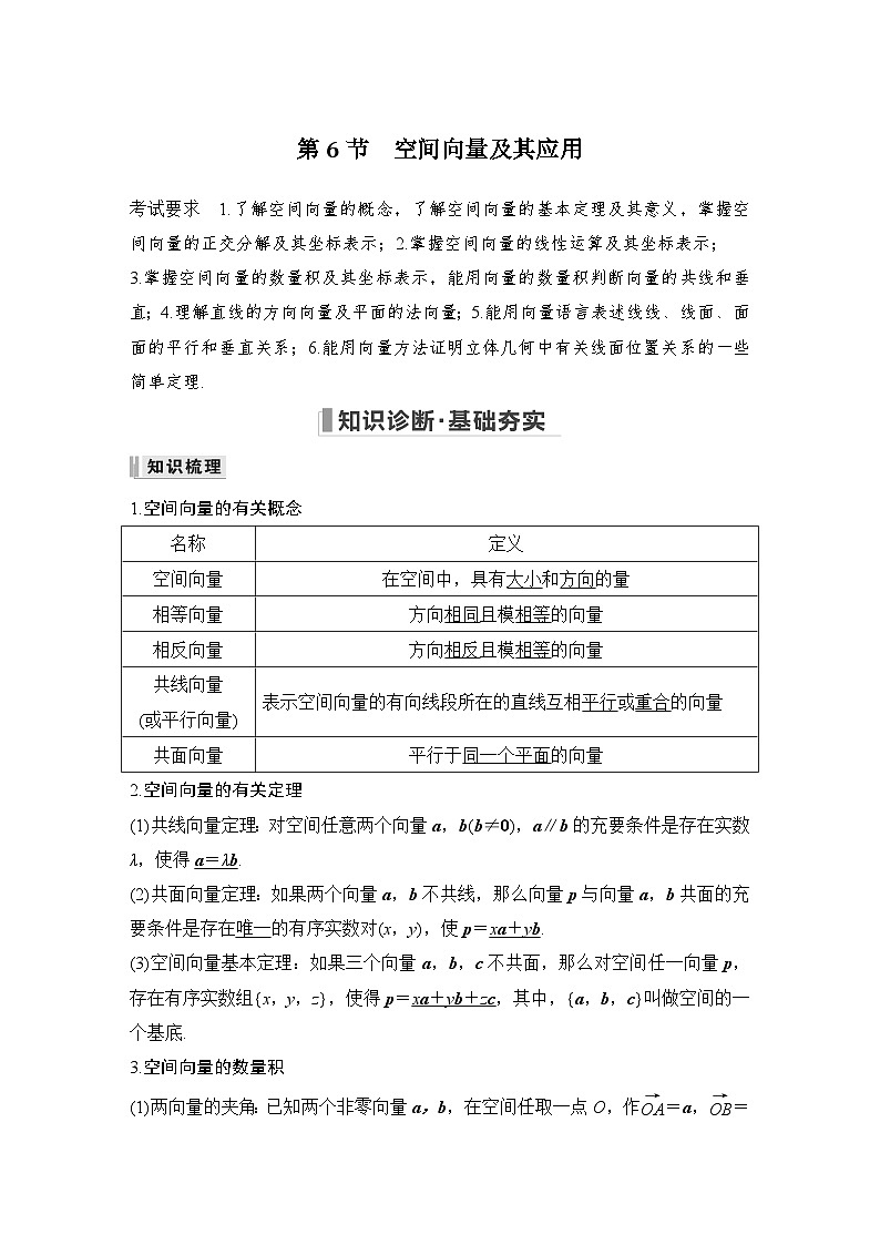 备战2024年高考数学大一轮复习(人教A版-理)第八章 立体几何与空间向量 第6节 空间向量及其应用 试卷01