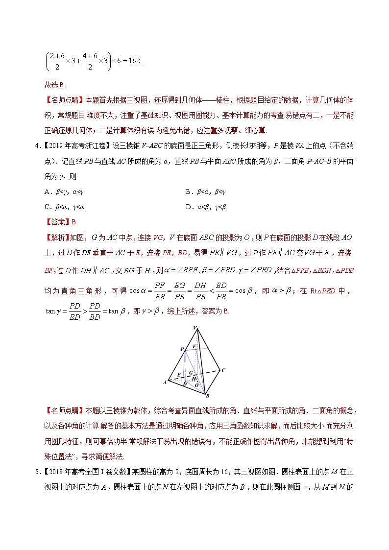 艺术生高考数学真题演练 专题05 立体几何(选择题、填空题)(教师版)第3页
