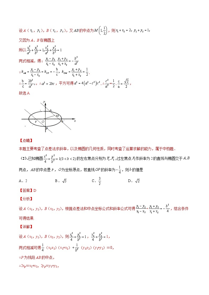 专题03 中点弦问题（点差法）-高考数学满分突破之解析几何篇02