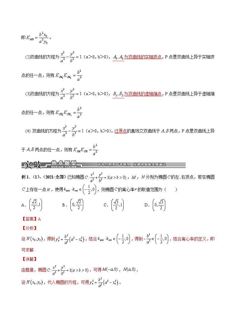 专题06 圆锥曲线的第三定义与斜率乘积是定值模型-高考数学满分突破之解析几何篇02