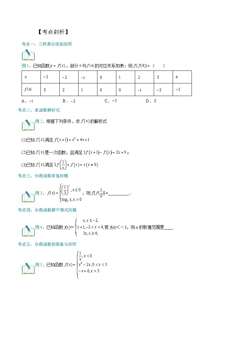 【暑假初升高】(苏教版2019)数学初三（升高一）暑假-第13讲《函数的表示方法》讲学案（必修1）02