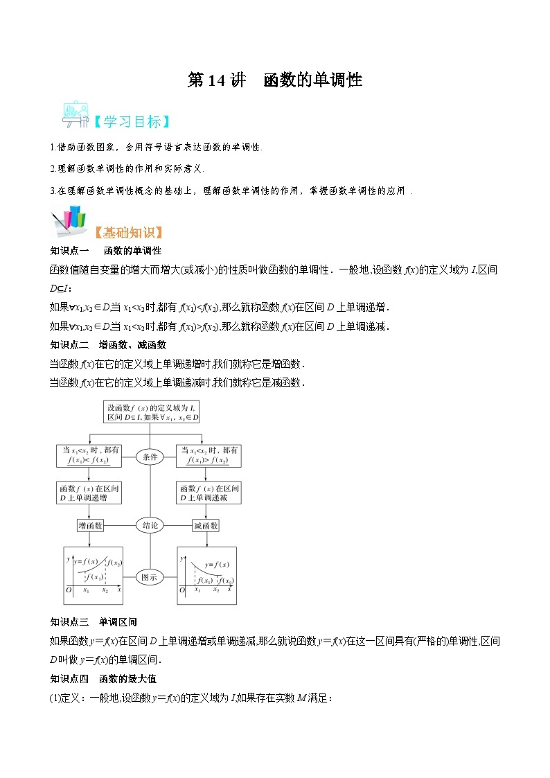 【暑假初升高】(苏教版2019)数学初三（升高一）暑假-第14讲《函数的单调性》讲学案（必修1）01