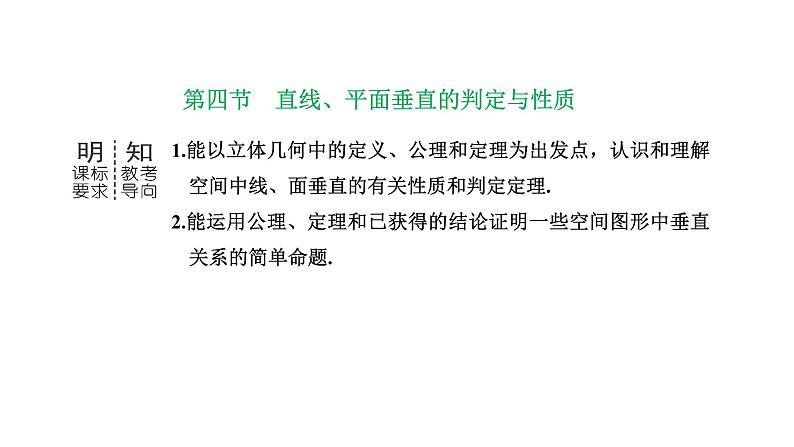 备战2024高考一轮复习数学(理) 第八章 立体几何 第四节 直线、平面垂直的判定与性质课件PPT01