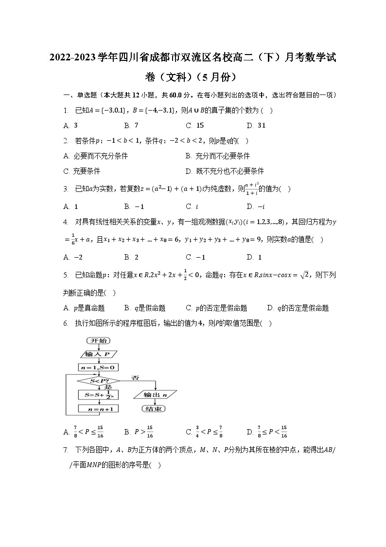 2022-2023学年四川省成都市双流区名校高二（下）月考数学试卷（文科）（5月份）（含解析）01