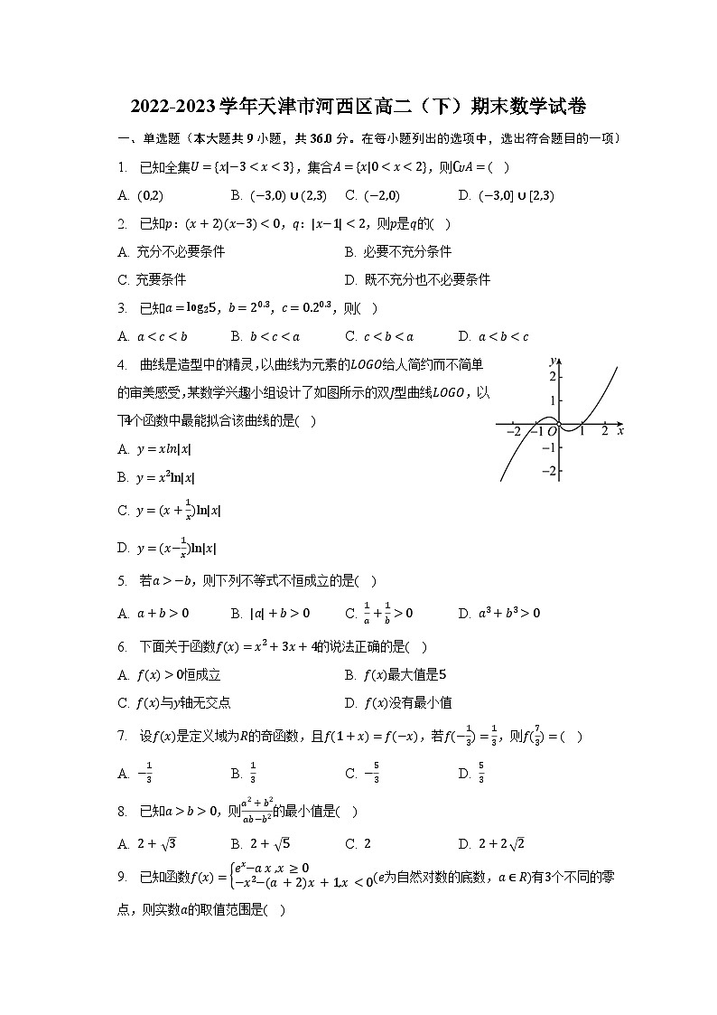 2022-2023学年天津市河西区高二(下)期末数学试卷(含解析)第1页