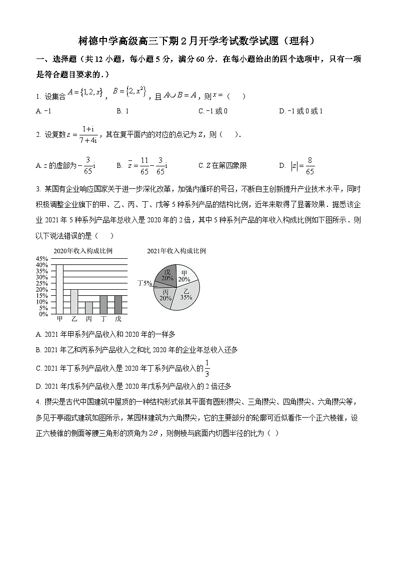 精品解析:四川省成都市树德中学高三下学期开学考试数学(理)试题(原卷版)第1页